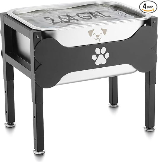 Mimorou 2.64 Gal Elevated Large Dog Water Bowl Raised Stainless Steel Bowl Stand Large Breed with Height Adjustable 7.8-12.5" Non-Slip Dog Feeding Station for Pressure Relief Indoor Outdoor(Black)