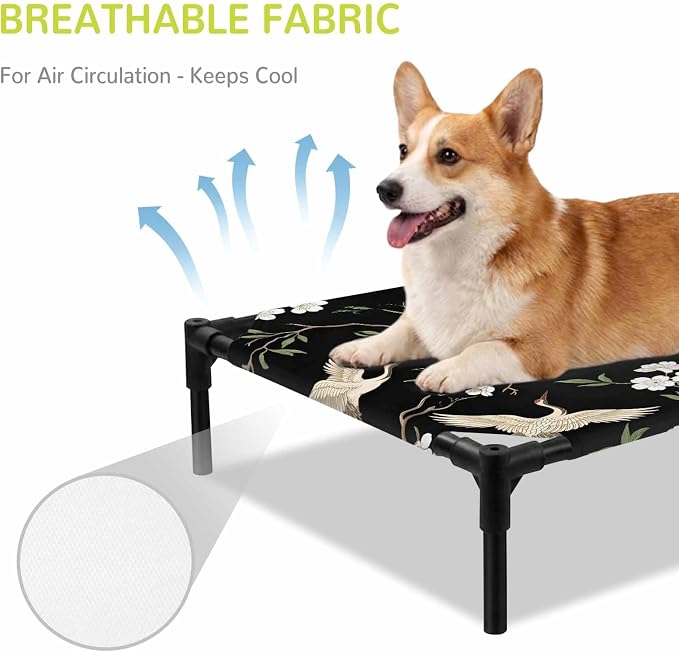 Outdoor Elevated Dog Bed for Large Dogs, Spring Floral Breathable Cooling Raised Dog Cot for Indoor/Outdoor, Branches Birds Flowers Modern Art Waterproof Elevated Pet Beds, L 28 x 22 in