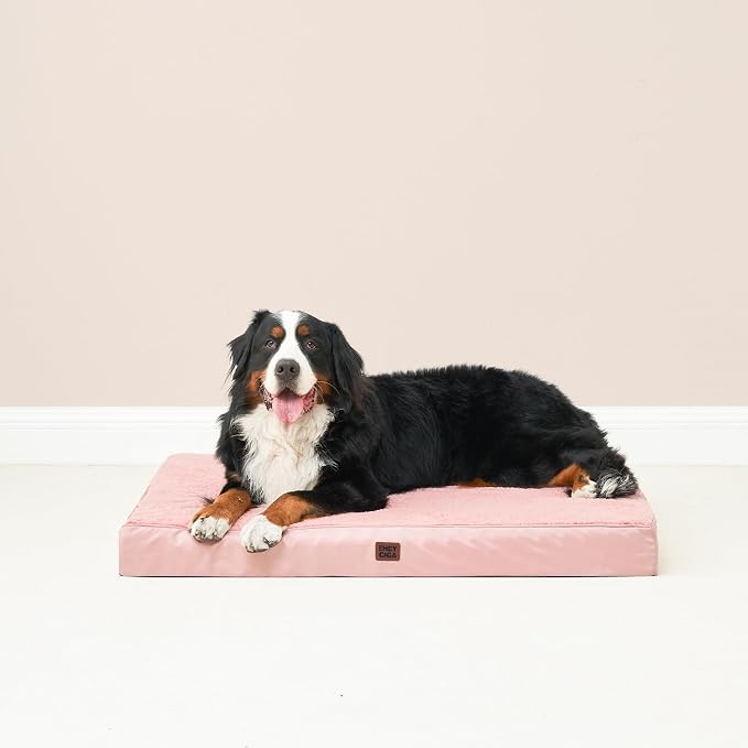 EHEYCIGA Orthopedic Dog Bed Large with Removable Washable Cover, 50IN Pink | Egg Crate Foam Support, Durable Oxford fabric, Non-Slip Bottom, Machine Washable, Soft Waterproof Plush Pet Bed Mat For Crate