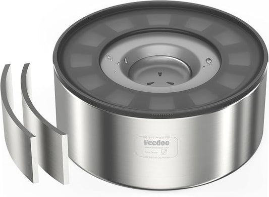 2L No Spill Water Bowl for Dogs, Double-Wall Stainless Steel with Splash-Proof Paws Lid and Floating Disk, Non-Slip Base, Easy to Clean Slow Water Feeder for Small Medium Dogs