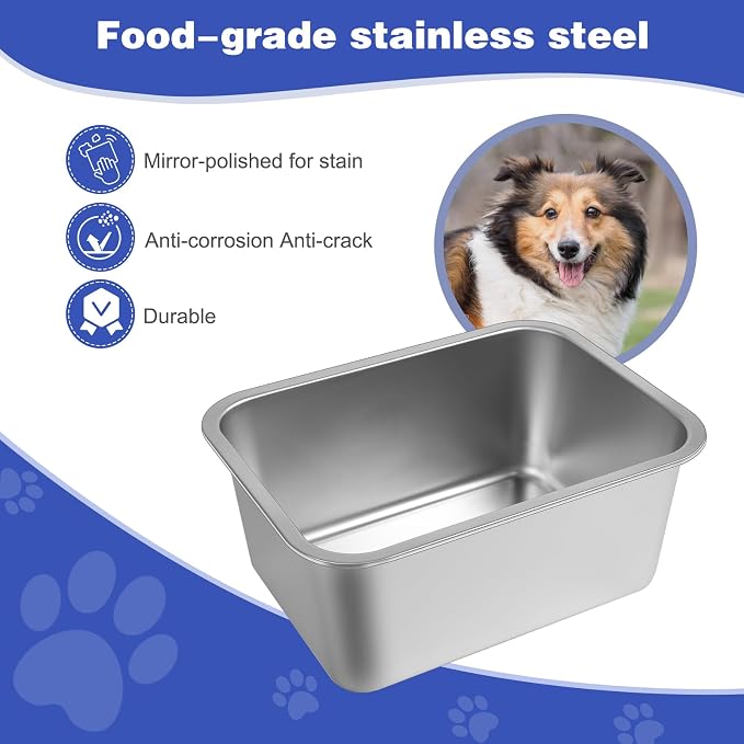 3 Gallon Large Dog Water Bowl, Stainless Steel Bowl, Giant Dogs | 3 Gallon Capacity, 14 x 10.3 x 6 in, Wide Rectangular Opening, Food or Water Use, Indoor Outdoor Use, Medium to Giant Dogs