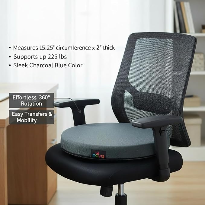NOVA Padded Swivel Seat Cushion 360° Rotating Car Mobility Aid – Easy Entry & Exit for Chair, Auto, Home – Hip & Back Pressure Relief – Non-Skid Base, Washable Cover