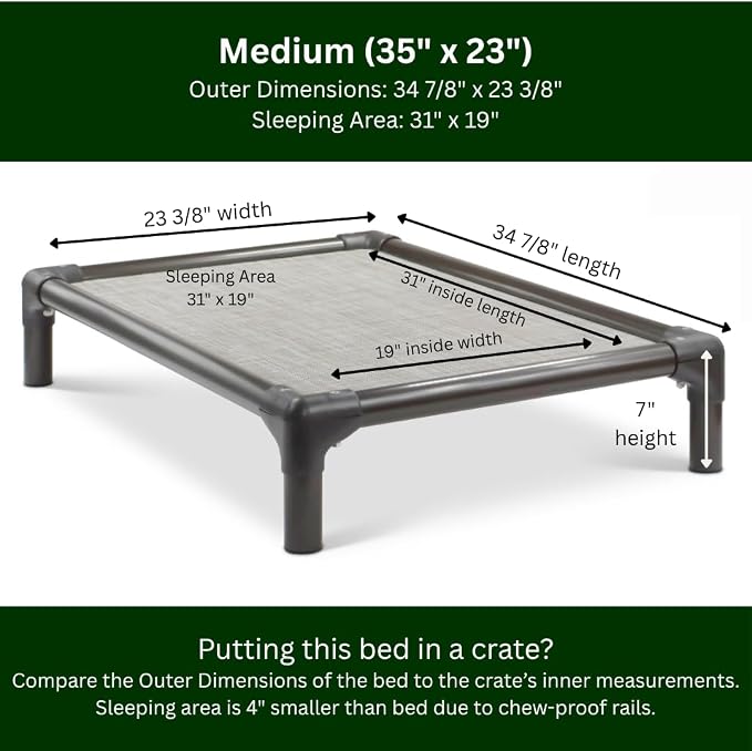Kuranda Chewproof Elevated Dog Bed - Walnut PVC - 35" x 23" - Sunsure Textilene Outdoor Mesh - Birch