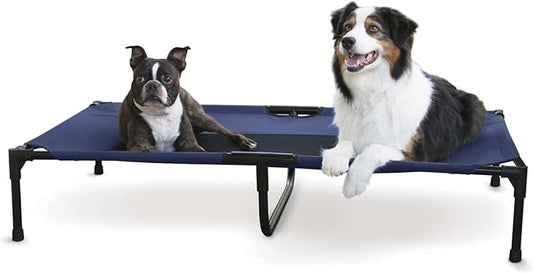 K&H Outdoor Elevated Dog Bed, Cooling Raised Dog Bed, Blue, XL 50x32in | Pet Cot for Large & Extra Large Pets, Breathable Mesh Center Hammock Design, Indoor/Outdoor Washable Cover, 50x32in