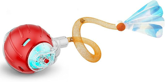 Interactive Cat Toys for Indoor Cats,The 3rd Generation Agile Moving Cat Ball with Elastic Mesh Tail,Automatic Kitten Toys for Bored Indoor Cats (Red)