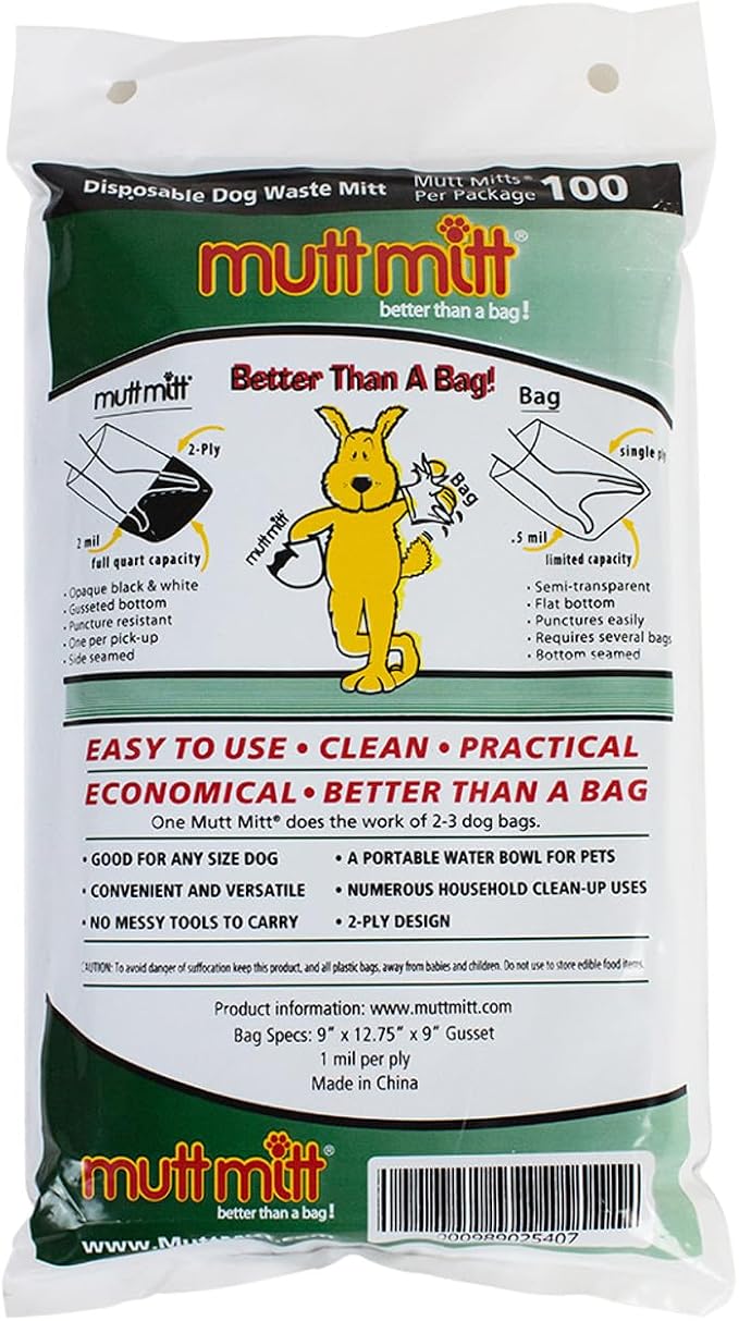 Mutt Mitt® 2-Ply Dog Waste Station Header Bags, 100 Count | Same Mutt Mitt® bags found in dog waste stations, 2-ply mitten design, 300% thicker than mini roll bags