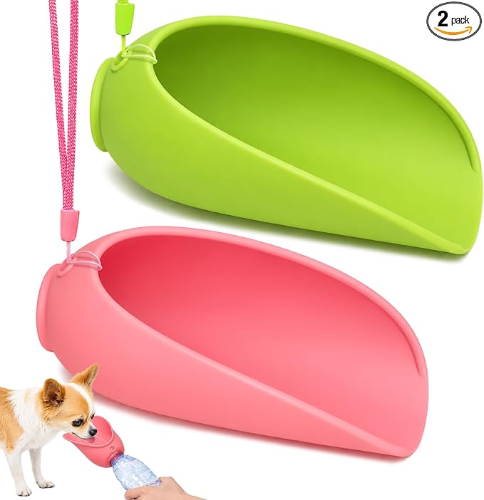 2 Pack Silicone Slip-On Foldable Dog Water Bowl, Universal Portable Pet Water Dispenser, Leak-Free Travel Bowl for Walking Hiking Camping, Easy Clean Outdoor Dog Water Accessory