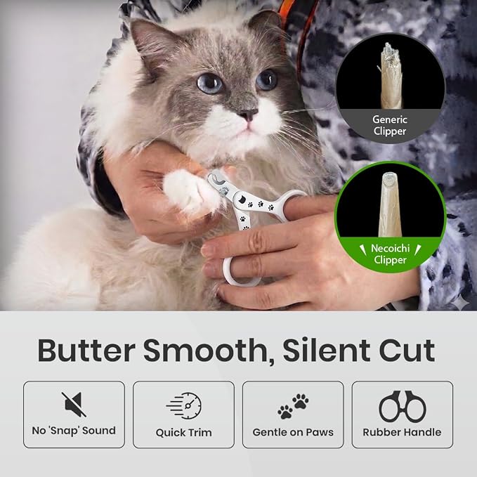 Necoichi Purrcision Feline Nail Clipper | Lever Principle Cat Nail Clipper | Butter-Smooth Cuts | Made in Japan, Seki Swordsmith Craftsman | Stainless Steel Cat Claw Trimmer for Indoor Cats (White)