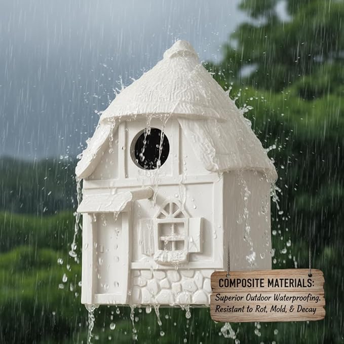 Water Proof Window Bird House for Outside, Composite Material Window View Birdhouse, Wren House for Viewing Inside, Wall Moutable, 10 Years Performance, Morden Style, White Color, 1.25" Hole