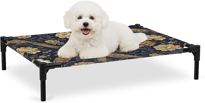 Outdoor Elevated Dog Bed for Medium Dogs, Vintage Flowers Breathable Cooling Raised Dog Cot for Indoor/Outdoor, Birds on Branch Floral Elegant Plants Waterproof Elevated Pet Beds, M 24 x 20 in