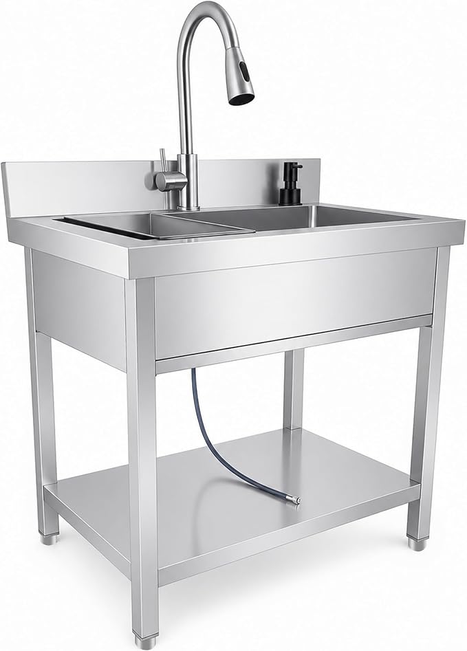 Pet Bathing Tub Station, Heavy Duty Utility Wash Basin for Garage Workshop, Freestanding Commercial Catering Sink, Single Bowl Laundry Station for Business Owners.