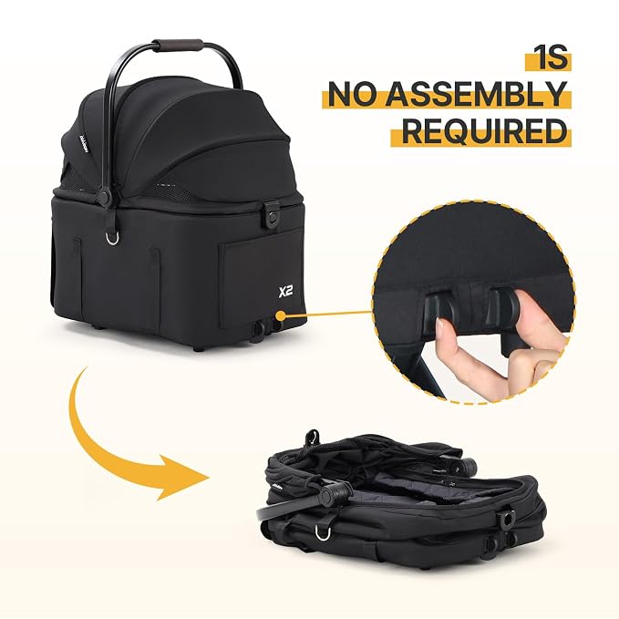 X2 Pet Stroller, Dog Cat Stroller for Small Pets with Detachable Carrier, Lightweight Foldable Cat Carrier Dog Car Seat for Puppy Doggy up to 44lbs, Canopy and Waterproof Pad, Black
