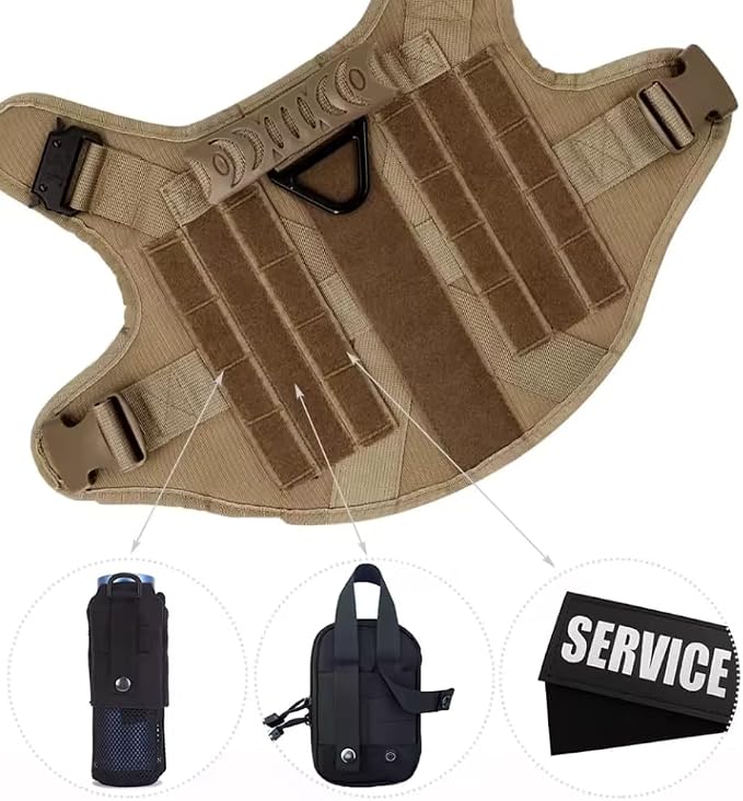 WAYO Dog Harness and Leash Set 6 Items - Military Tactical Vest with Collar for German Shepherd, Malinois, No Pull Training Walking Harness with Adjustable Straps (S/M/L/XL) (Green, L)