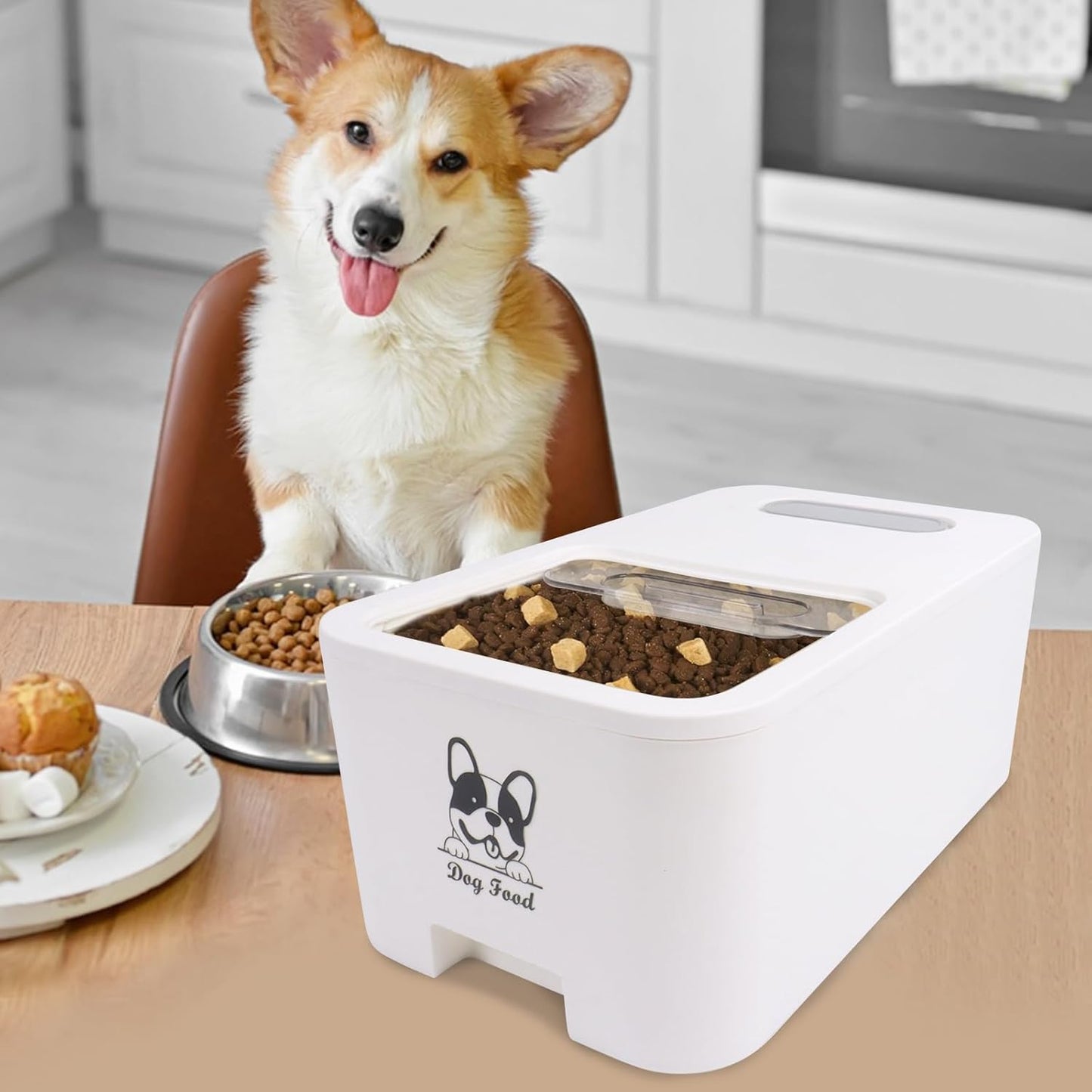 10Lbs Dog Food Storage Container,Pet Food Container with Rolling Wheels & Sliding Lid,BPA Free Plastic Storage Bin For Dog Food Kibble with Measuaring Cups-Rodent proof