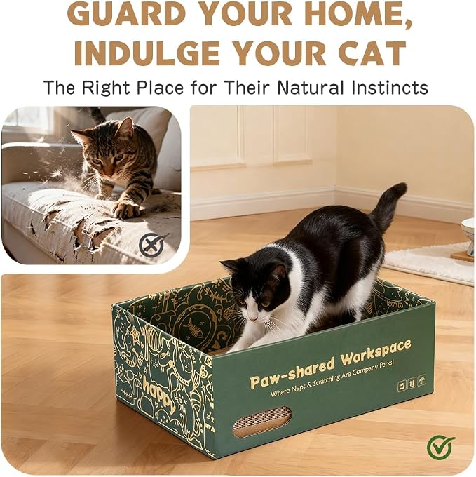 6 Pack Cat Scratch Pad with Box, Cardboard Cat Scratcher for Indoor Cats, Reversible Scratching Board with Lounge Bed for Small Medium Cats & Kittens