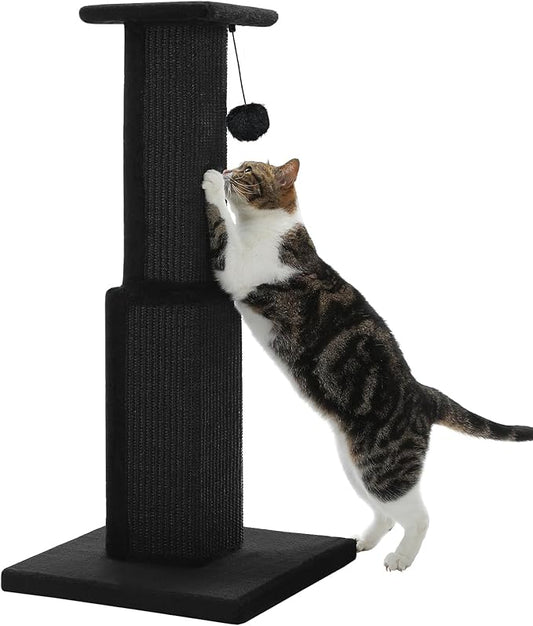 PAWZ Road Large Cat Scratching Post 32” Tall Black Scratching Post for Indoor Cats Adults Ultimate Scratch Post with Woven Sisal, Large Base and Removable Dangling Ball- Black | Heavy Duty Cat Post with 16x16”Large Base Covered Sturdy Woven Sisal Scrat...
