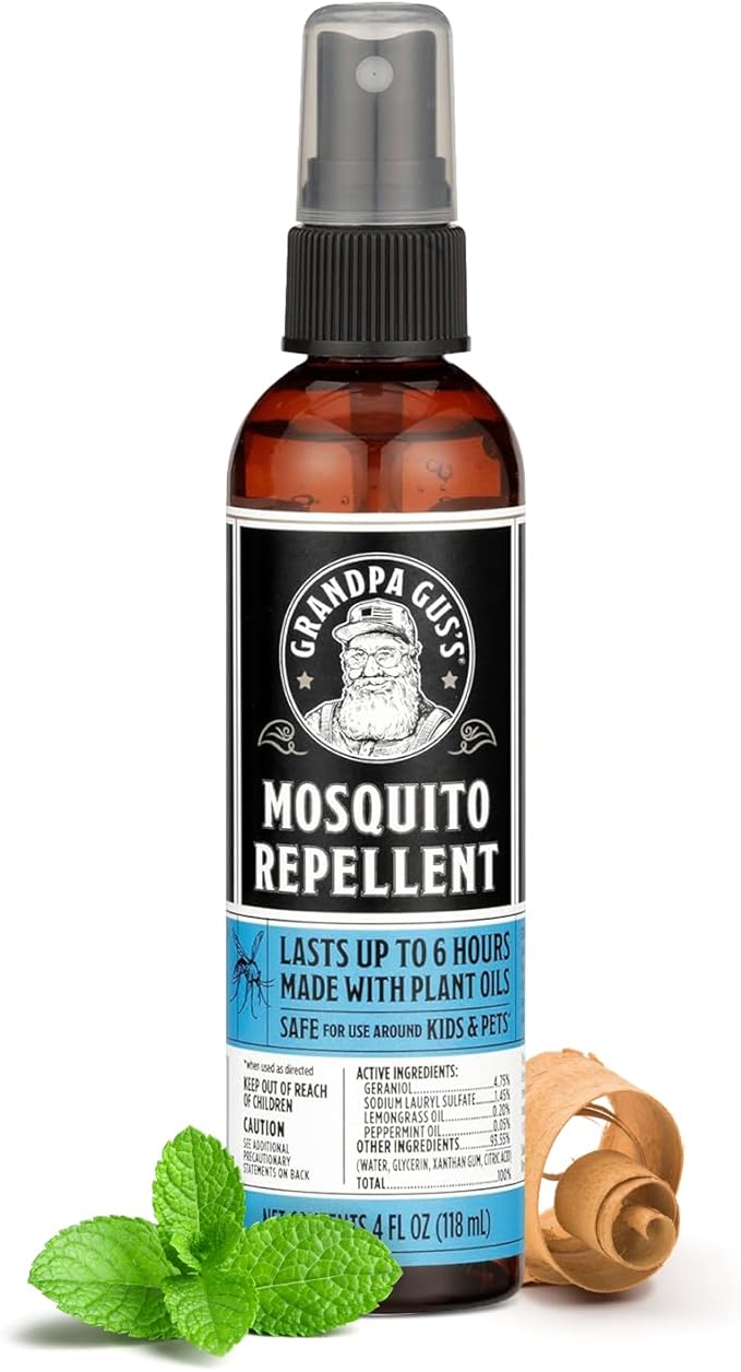 Grandpa Gus's Natural Mosquito Repellent Spray - DEET-Free Plant-Based Insect Repellent for Kids and Family, Up to 6 Hours, Travel-Friendly Bug Spray, 4 oz