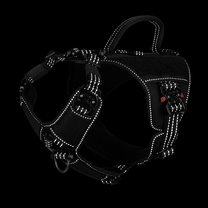 ICEFANG Quick-Moving Tactical Dog Harness for Small Dogs,No Pull Dog Vest | Control Handle,Reflective,Full Metal Buckles,Adjustable,Hook-and-Loop Panel,Soft Padded,Black,Small