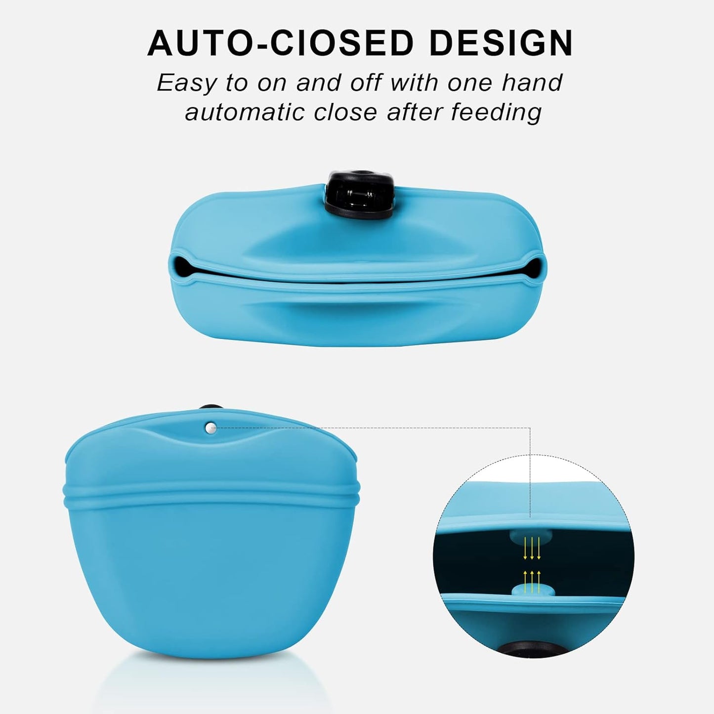 Left&Right Dog Clicker Training Kit,Silicone Dog Training Treat Pouch and Dog Clickers,Dog Treat Bag with Clicker Training for Dogs,Pet Treat Bag with Magnetic Buckle Closing and Waist Clip,Sky Blue