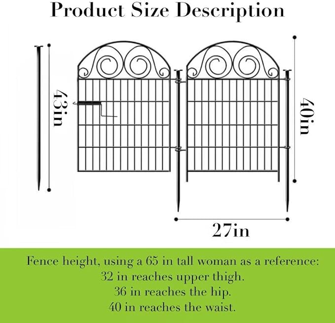 Getlay Tall Garden Fence with Gate, 40 Inch(H) 4 Panels Dog Fence Outdoor for Yard, Total Length 8.8 Ft Metal Decorative Fences│Patented