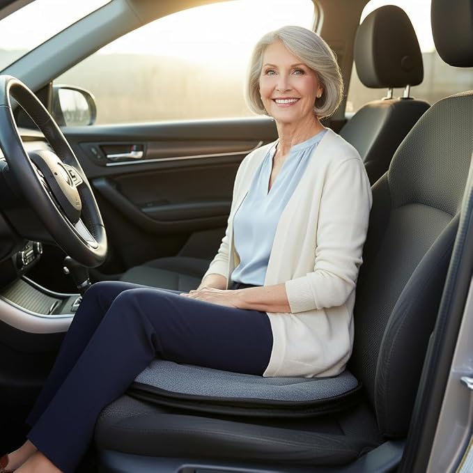 NOVA Swivel Car Seat Cushion for Seniors & Mobility Aid - 360° Rotating Seat Pad for Easy Car Entry Exi, Back & Hip Pressure Relief, 1.5" Thick Comfort Support, Gray/Blue
