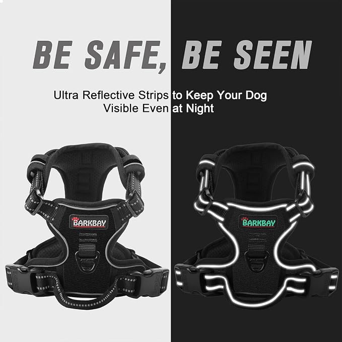 BARKBAY Dog Harness No Pull for Medium Sized Dog Front Back Clips,Dog Vest | Soft Padded No Choke With Handle,Easy On&Off,Adjustable Reflective For Walking Training Running(Black,M)