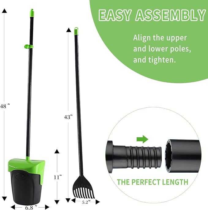 ienjoyed 43" Tall Pooper Scooper Large Swivel Bin & Rake with 100 Waste Bags,Heavy Duty Dog Pooper Scooper for Dogs, Long Handle Poop Scooper with Lid for Yard, Grass, Gravel (Green)