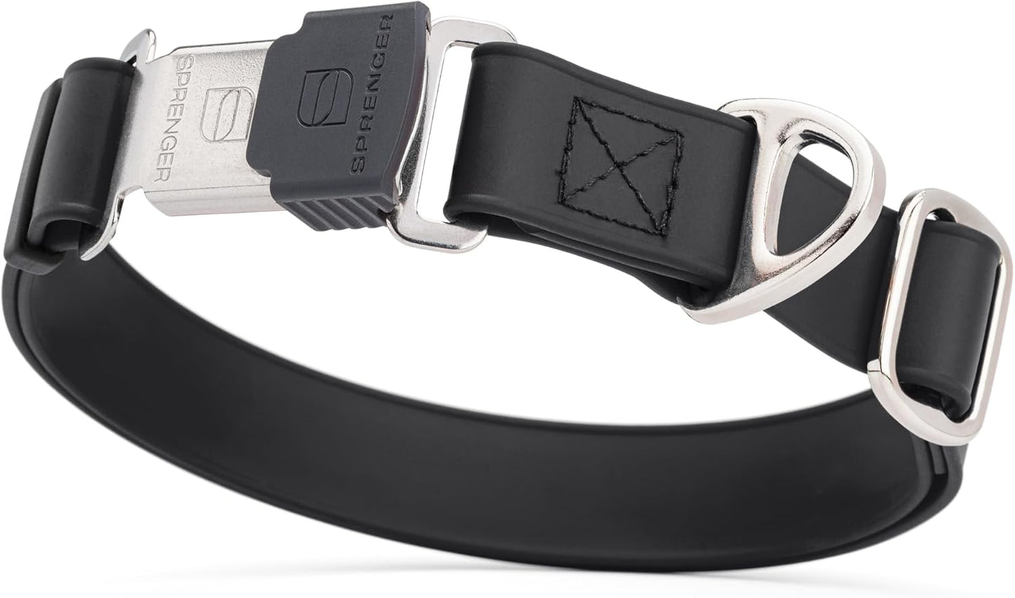 Dogline Biothane Waterproof Dog Collar with Herm Sprenger Stainless Steel Quick Release Buckle – Heavy Duty Tactical Durable Collar for Dogs – Comfortable and Safe Pet Collar, W 1" L 15-25", Black