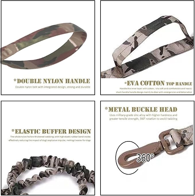 Tactical Dog Collar and Leash Set for Large Dogs with Control Handle，Camo | 1000D Heavy-Duty Nylon Fabric,Quick-Release Metal Buckle,Adjustable Fit,Soft-Padded Webbing,D-Ring,for Training & Hiking,S