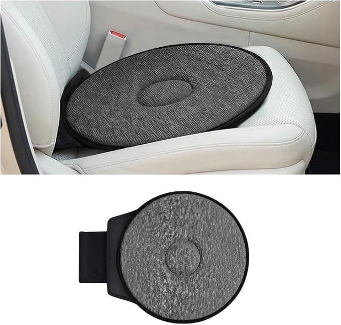 360 Degree Swivel Car Seat Cushion, Round Rotating Non Slip Vehicle Chair Pad for Elderly Support, Portable Removable Automotive Interior Seat Assist Pad, Universal for Sedan RV Truck (Grey)