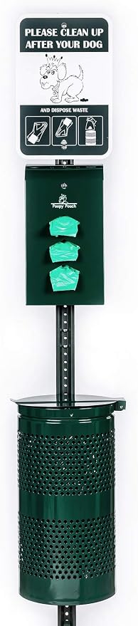 Monarch Pet Waste Station - 8ft Green Steel Dog Waste Station - Includes a Vandal-Resistant Locking Dispenser, 800 Universal Poop Bags, a 10gal Trash Receptacle w/Lid, & a 12"x18" Sign