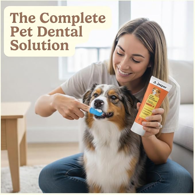 Jasper Dog Tooth Brushing Kit and Dog Toothpaste Kit with Dog Toothbrush Enzymatic, Plaque Remover Imporves Bad Breath Natural Pet Toothpaste Dog Toothbrush and Toothpaste 2 oz Bacon Flavor