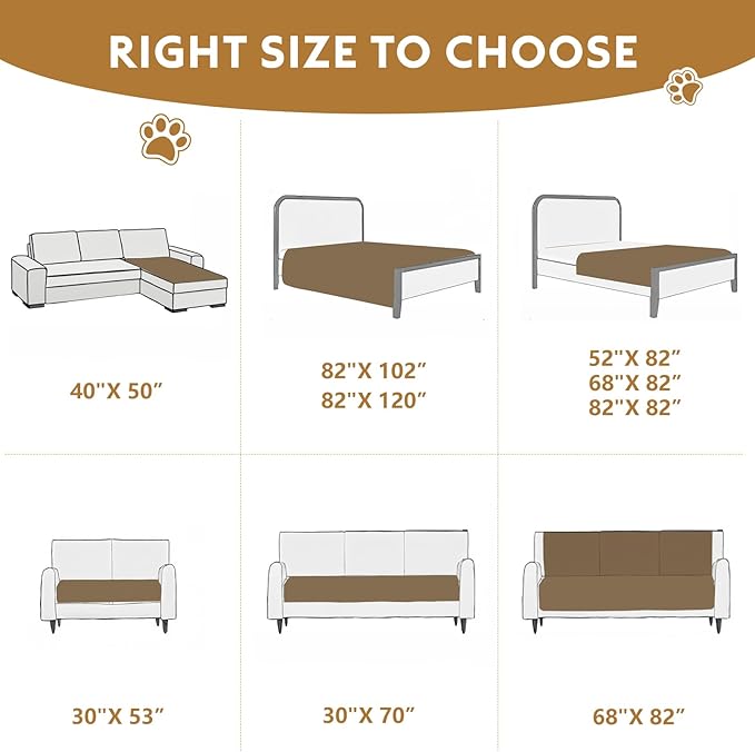 Waterproof Dog Blanket, Couch Cover for Dogs Washable, Reversible Dog Bed Cover, Couch Furniture Protector. (Dark＆Light Beige, 82 X 82 Inch - 1 Pack)
