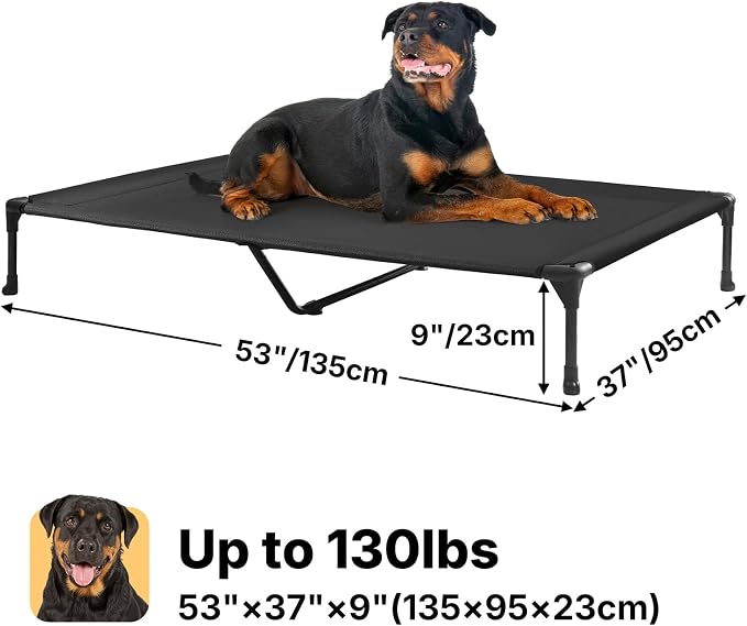 Veehoo Outdoor Elevated Dog Bed Large Sized Dogs, Cooling Raised Dog Cots | Off-ground training platform, portable camping hammock, breathable mesh, easy to clean, no-tool setup, 53"x37", Black