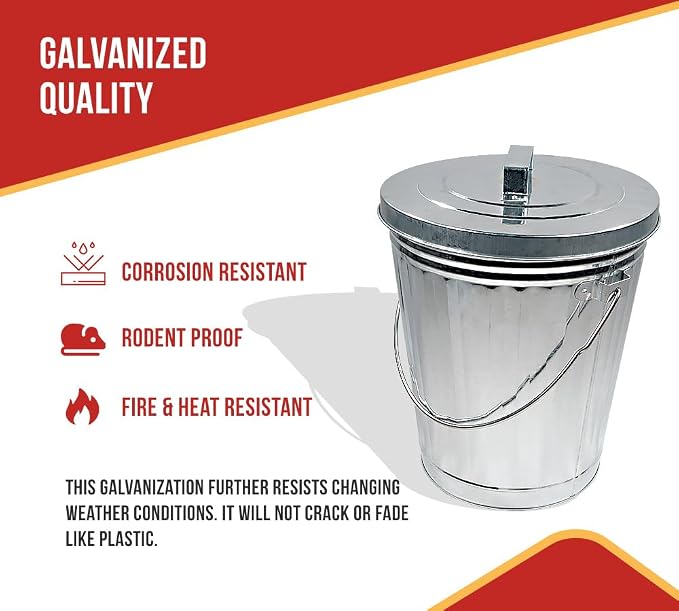 Mytee Products Galvanized Trash Can w/Lid Ideal for Trailers - 4 Gallon Steel Mounted Small Outdoor Garbage Can for Home, Office, Bathroom, Kitchen - Fire and Heat Resistant