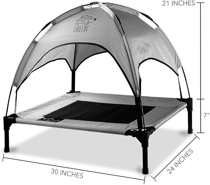 Floppy Dawg Just Chillin' Elevated Dog Bed. Cool Cot with Removable Canopy Shade. Indoor or Outdoor Pet Use. Lightweight and Portable. Chill in Style on Raised Breathable Mesh Fabric.