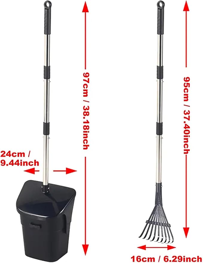 2pcs Heavy Duty Dog Pooper Scooper with 40 Bags, Long Handle Swivel Bin & Rake Spade for Large Medium Dogs, Pet Waste Removal for Yard Grass Gravel, Easy to Clean