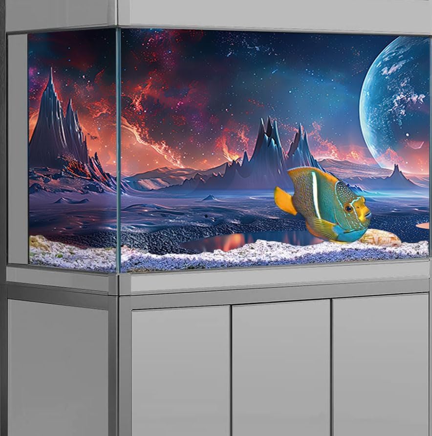 Scarlet Cosmic Aquarium Background,Cool Galaxy Parallel Space Themed Fish Tank Background, Tropical Desert Terrarium Background 30X18IN with 8 EVA Double-Sided Tape