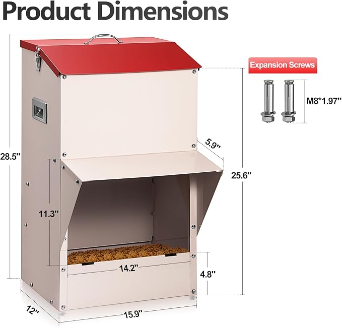 Outdoor Gravity Dog Feeder, 50 lb Large Capacity Automatic Dog Food Dispenser, Heavy Steel Weather-Resistant Pet Feeder with Clear Viewing Door, Wall or Ground Mount for Large Dogs