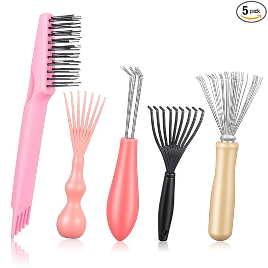 5 Pcs Hairbrush Cleaner Tool Set, Hair Brush Cleaner Rake Comb Cleaning Brush Mini Comb Cleaner For Removing Hair Dust From Different Combs Home And Salon Use, Hairstylist Essentials