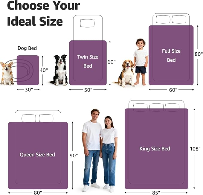 LOOBANI Waterproof Blanket for Queen Bed, Reversible Purple Flannel 80"x90" | Waterproof Dog Blankets for Large Dogs, Spill-Proof Couch Cover for Family Movie Nights, Camping, Travel, Noise Free