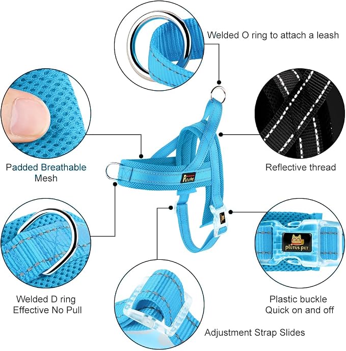 Plutus Pet No Pull Dog Harness for Large Dogs, Breathable Mesh Padded | Adjustable Reflective with Handle, Escape Proof, Quick Fit Pet Vest, Front Clip, for Training and Walking, Cyan, XL