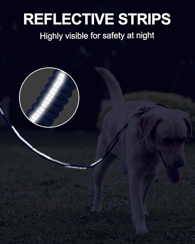 Joytale Tactical Bungee Dog Leash, Shock Absorbing No Pull, Navy Blue | For Large Dogs That Pull, 2 Padded Handles for Control, Car Seatbelt Clip, Reflective for Night Safety, Metal Frog Clip