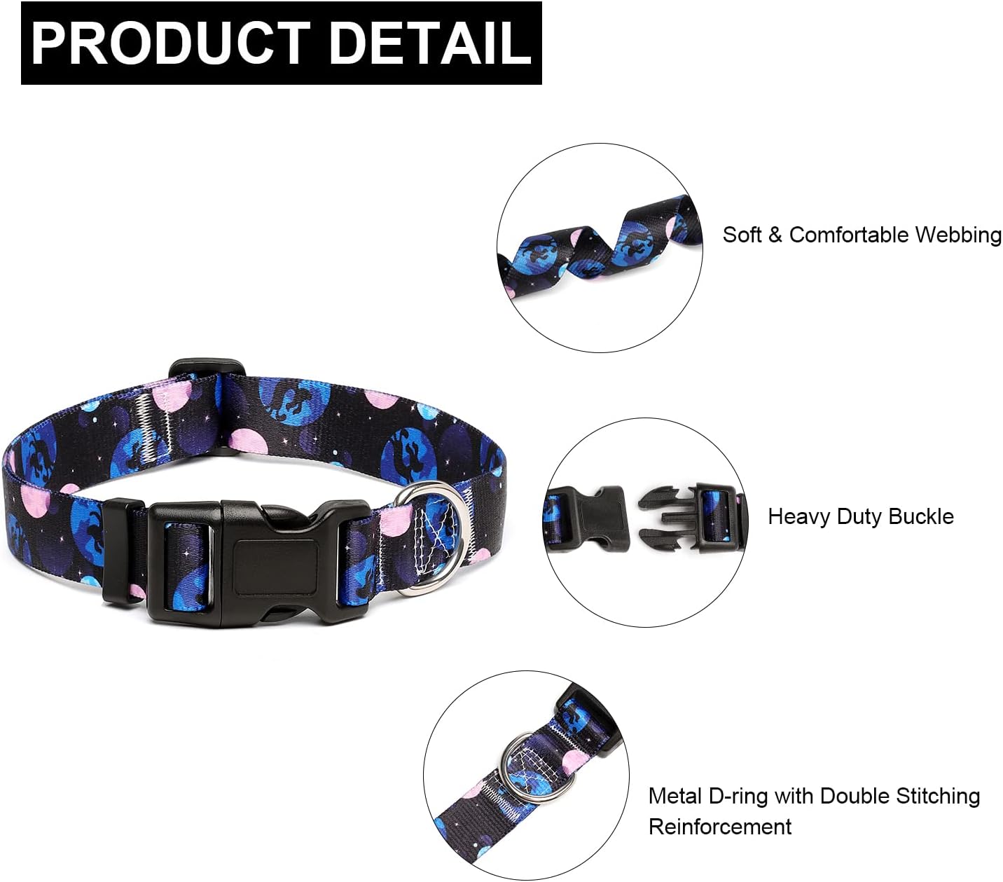 Mercano Adjustable Dog Collar - Special Design Patterns, Soft Nylon Comfortable Durable Pet Collar for Small Medium Large Dogs (S, Night Sky)