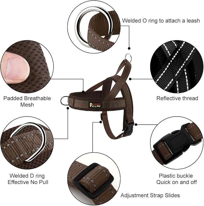 Plutus Pet No Pull Dog Harness for Medium Sized Dog, Breathable Mesh Padded | Adjustable Reflective with Handle, Escape Proof, Quick Fit Pet Vest, Front Clip, for Training and Walking, Chocolate, M