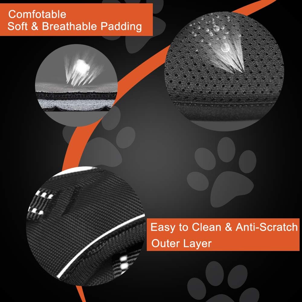 PHOEPET Reflective Dog Harness No Pull Large Breed Vest with 2 Metal Leash Attachment Hooks(XL, Blue)