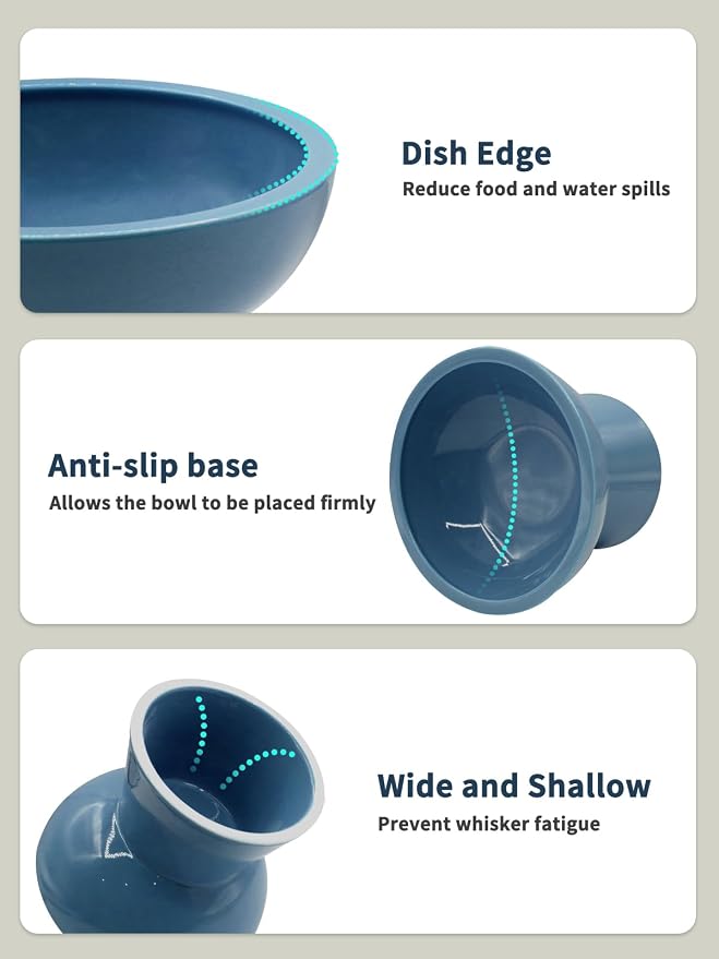 LoeJan Elevated Cat Food and Water Bowls Set, Extra Wide and Raised Ceramic Feeder, Anti-Vomit Whisker-Free Pressure Feeding Bowl for Kittens Adult Small Dogs, Deep Blue
