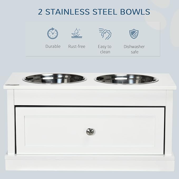 PawHut Large Elevated Dog Bowls with Storage Cabinet Containing Large 44L Capacity, Raised Dog Bowl Stand Pet Food Bowl Pet Feeding Station, Brown | Raised Dog Bowl Stand, Pet Food Bowl, Pet Feeding Station