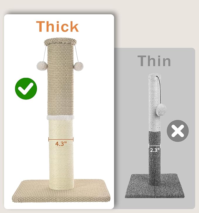 Made4Pets Tall Cat Scratching Post with Sisal & Carpet for Indoor Cats, 33" | Cat Scratcher with Wide Stable Base, Interactive Hanging Toys, Ideal for Adult Cats, Large Breeds and Full-Body Stretching