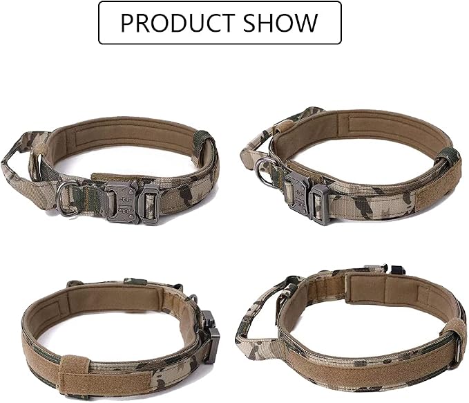 Tactical Dog Collar for Large Dogs with Control Handle,Camo,XL | Adjustable Fit,Heavy-Duty Quick-Release Metal Buckle,1000D Nylon Fabric,Soft-Padded Webbing,D-Ring,for Training & Hiking